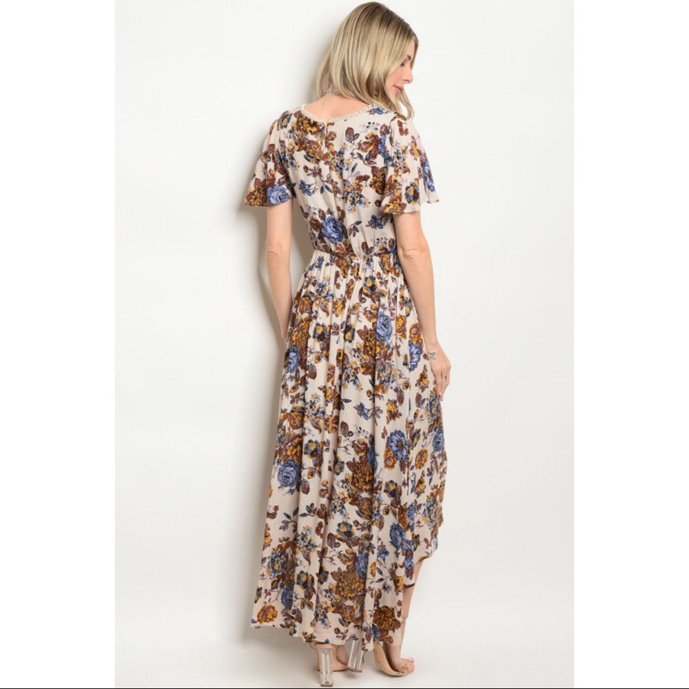 SALES ❗️Sand Blue Floral High Low Maxi dress - Picture 3 of 7